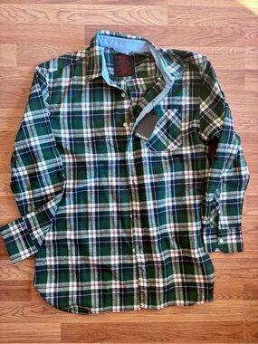 Mens Dark Green Plaid Flannel Shirt - XL